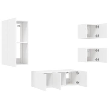 5 Piece TV Wall Units with LED White Engineered Wood