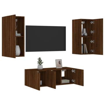 4 Piece TV Wall Units with LED Brown Oak Engineered Wood