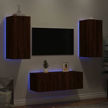 4 Piece TV Wall Units with LED Brown Oak Engineered Wood