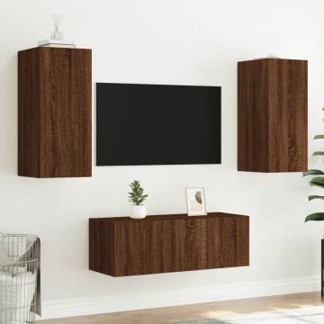 4 Piece TV Wall Units with LED Brown Oak Engineered Wood