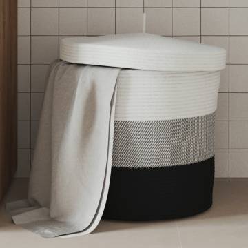 Storage Basket with Lid White and Black Ø40x35 cm Cotton