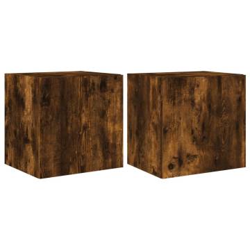 TV Wall Cabinets with LED Lights 2 pcs Smoked Oak 40.5x35x40 cm