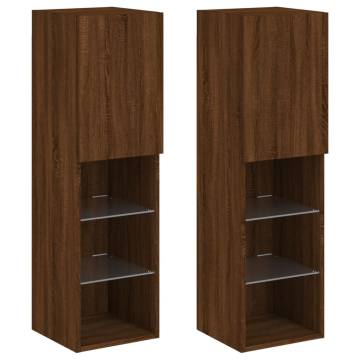 TV Cabinets with LED Lights 2 pcs Brown Oak 30.5x30x102 cm