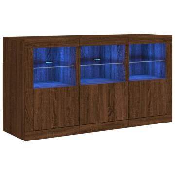 Sideboard with LED Lights Brown Oak 123x37x67 cm