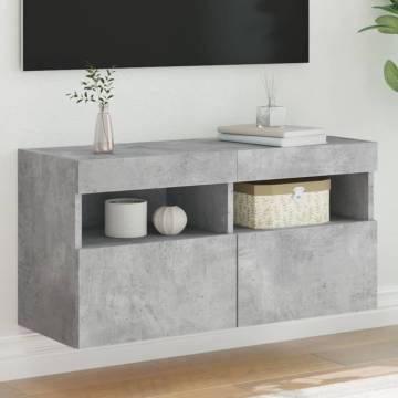 TV Wall Cabinet with LED Lights Concrete Grey 80x30x40 cm