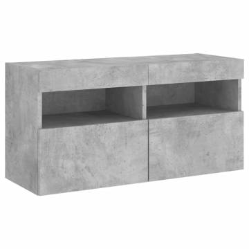 TV Wall Cabinet with LED Lights Concrete Grey 80x30x40 cm