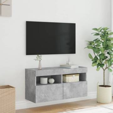 TV Wall Cabinet with LED Lights Concrete Grey 80x30x40 cm