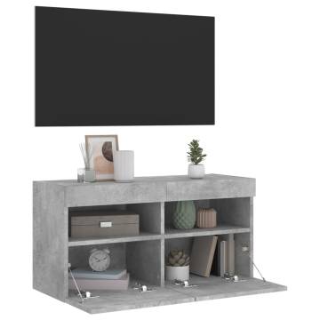 TV Wall Cabinet with LED Lights Concrete Grey 80x30x40 cm