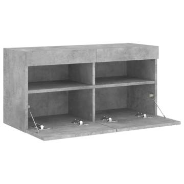 TV Wall Cabinet with LED Lights Concrete Grey 80x30x40 cm