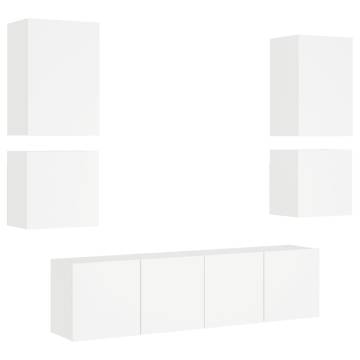 6 Piece TV Wall Units White Engineered Wood