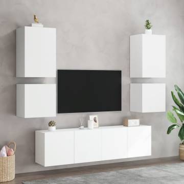 6 Piece TV Wall Units White Engineered Wood