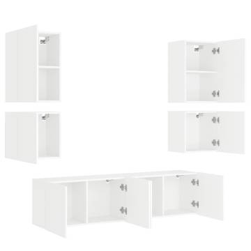 6 Piece TV Wall Units White Engineered Wood