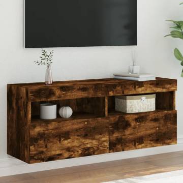 TV Wall Cabinet with LED Lights Smoked Oak 100x30x40 cm