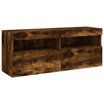 TV Wall Cabinet with LED Lights Smoked Oak 100x30x40 cm