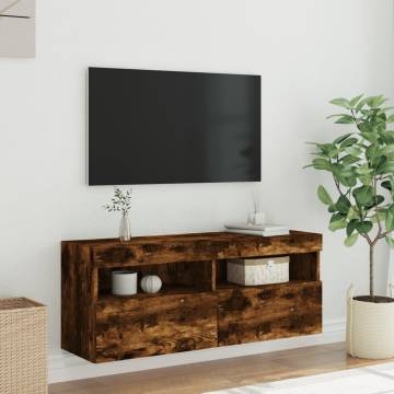 TV Wall Cabinet with LED Lights Smoked Oak 100x30x40 cm