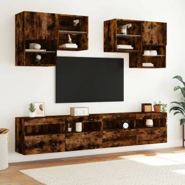 TV Wall Cabinet with LED Lights Smoked Oak 100x30x40 cm