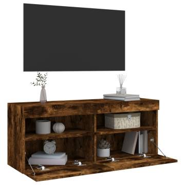 TV Wall Cabinet with LED Lights Smoked Oak 100x30x40 cm