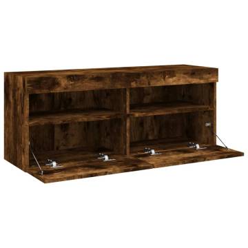 TV Wall Cabinet with LED Lights Smoked Oak 100x30x40 cm