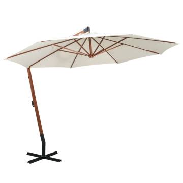 Hanging Parasol 350 cm Wooden Pole White