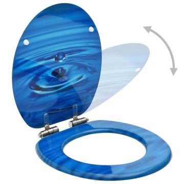 WC Toilet Seat with Soft Close Lid MDF Blue Water Drop Design