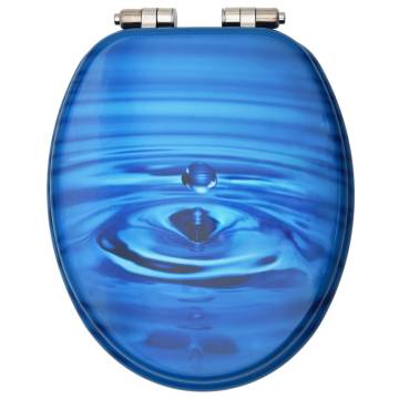 WC Toilet Seat with Soft Close Lid MDF Blue Water Drop Design