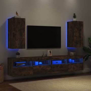 TV Wall Cabinets with LED Lights 2 pcs Smoked Oak 30.5x35x70 cm