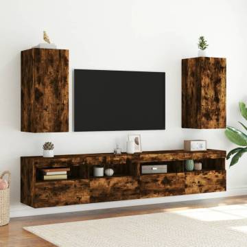 TV Wall Cabinets with LED Lights 2 pcs Smoked Oak 30.5x35x70 cm