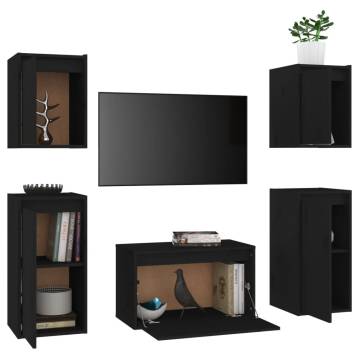 TV Cabinets 5 pcs Black Solid Wood Pine