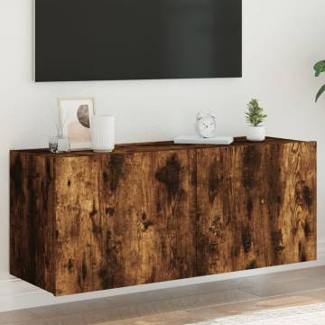 TV Wall Cabinet with LED Lights Smoked Oak 100x35x41 cm