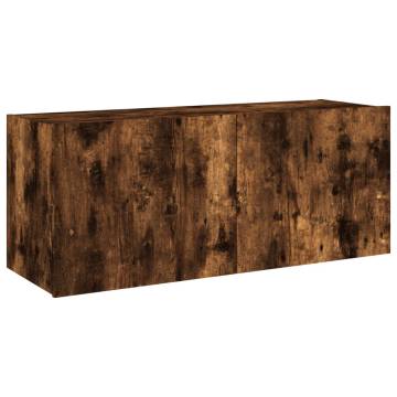 TV Wall Cabinet with LED Lights Smoked Oak 100x35x41 cm