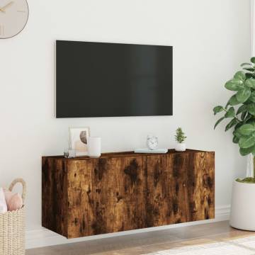 TV Wall Cabinet with LED Lights Smoked Oak 100x35x41 cm