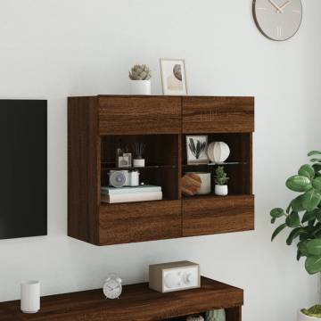 TV Wall Cabinet with LED Lights Brown Oak 78.5x30x60.5 cm