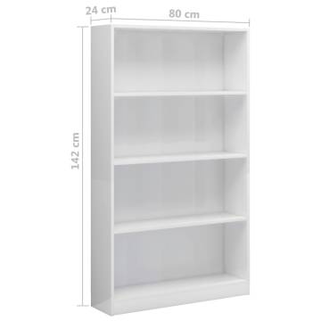 4-Tier Book Cabinet High Gloss White 80x24x142 cm Engineered Wood