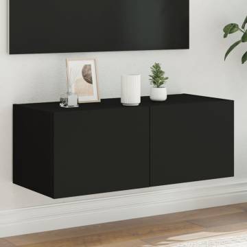 TV Wall Cabinet with LED Lights Black 80x35x31 cm