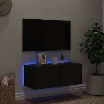 TV Wall Cabinet with LED Lights Black 80x35x31 cm