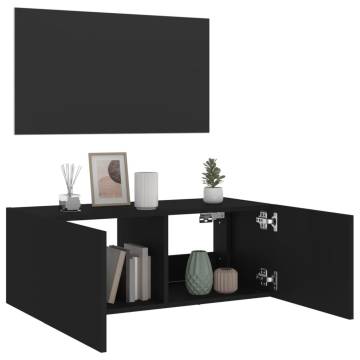 TV Wall Cabinet with LED Lights Black 80x35x31 cm