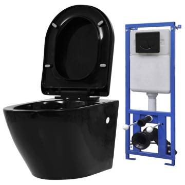 Wall Hung Toilet with Concealed Cistern Ceramic Black