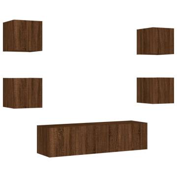 6 Piece TV Wall Units with LED Brown Oak Engineered Wood