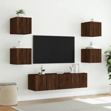 6 Piece TV Wall Units with LED Brown Oak Engineered Wood