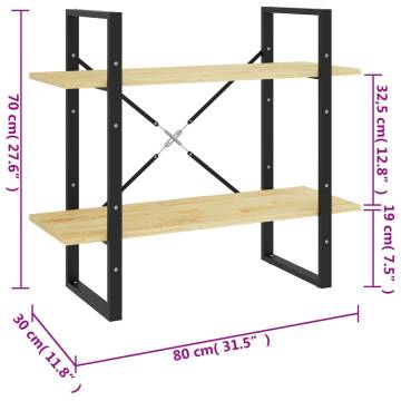 2-Tier Book Cabinet 80x30x70 cm Solid Pine Wood