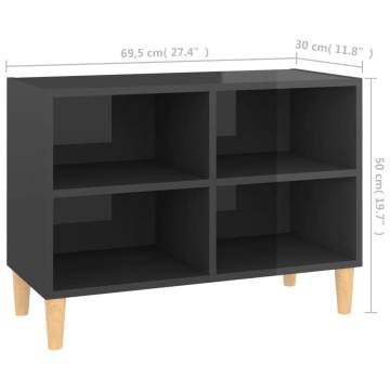 TV Cabinet with Solid Wood Legs High Gloss Grey 69.5x30x50 cm