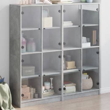 Bookcase with Doors Concrete Grey 136x37x142 cm Engineered Wood