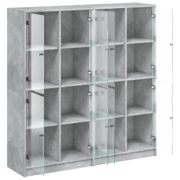 Bookcase with Doors Concrete Grey 136x37x142 cm Engineered Wood