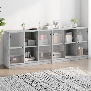 Bookcase with Doors Concrete Grey 204x37x75 cm Engineered Wood