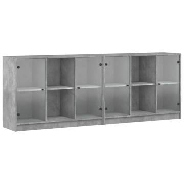 Bookcase with Doors Concrete Grey 204x37x75 cm Engineered Wood