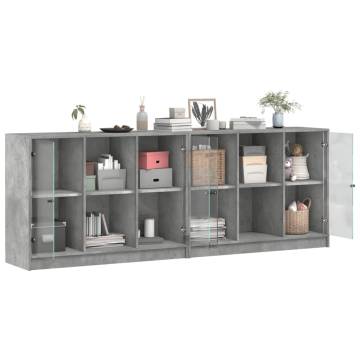 Bookcase with Doors Concrete Grey 204x37x75 cm Engineered Wood