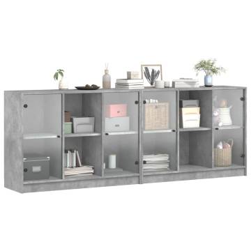 Bookcase with Doors Concrete Grey 204x37x75 cm Engineered Wood