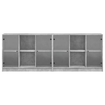 Bookcase with Doors Concrete Grey 204x37x75 cm Engineered Wood