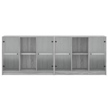 Bookcase with Doors Grey Sonoma 204x37x75 cm Engineered Wood