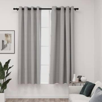 Linen-Look Blackout Curtains with Grommets 2pcs Grey 140x175cm